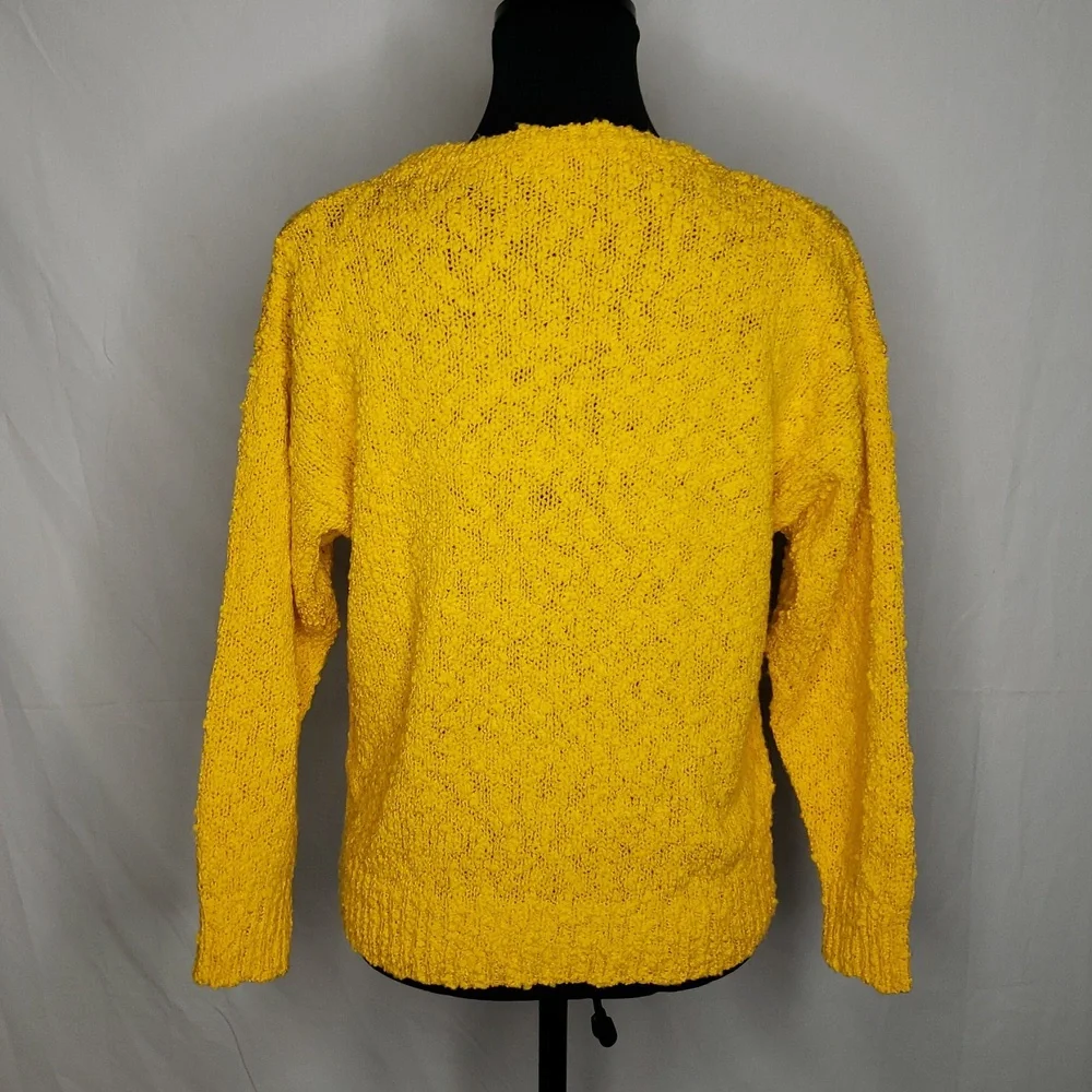 Vintage YarnWorks Womens Bubble Knit Sweater Size L Yellow 90s Preppy Classic